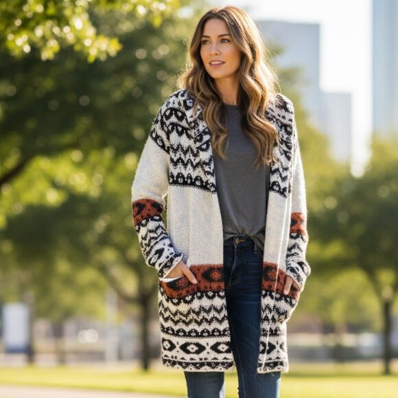 NwotAbercrombie a Fitch Wool Alpaca Knit Hooded Cardigan Sweater Jacket Aztec xs - Picture 1 of 15